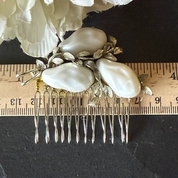 Bridal White Silver Hair Comb Wedding Leaf Hairpiece Clips Vintage Jewelry